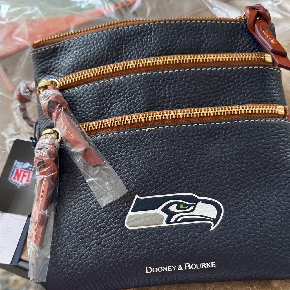 Dooney & Bourke Navy Crossbody Bag with Gold Zippers